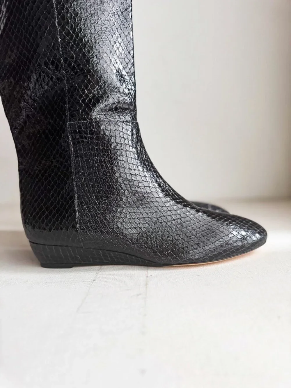 Loeffler Randall Black Leather Real Snakeskin Boots 9B